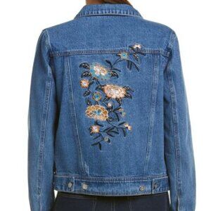 NWT Lunik Embroidered Flower Floral Denim Jean Jacket Size XL Blue
